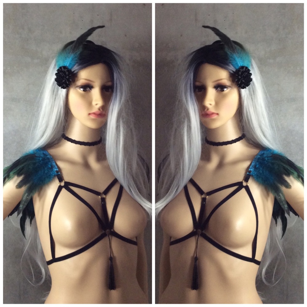 🎀 2X (3PC:SET) GOGO FEATHER TWIN PAIR COVER UP BURNINGMAN STYLE DANCER FESTIVAL - Picture 7 of 7